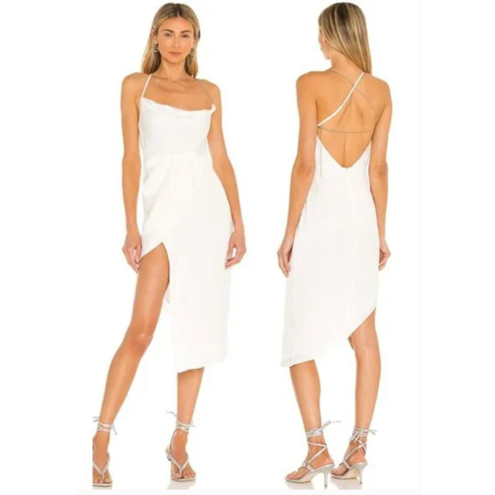 Michael Costello x Revolve Ivory Chain Drape Midi Dress M NWT Bridal